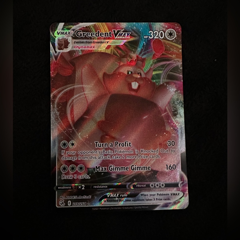 Pokemon TCG Card Greedent VMAX 218/264 Fusion Strike 2021 Ultra Rare Holo